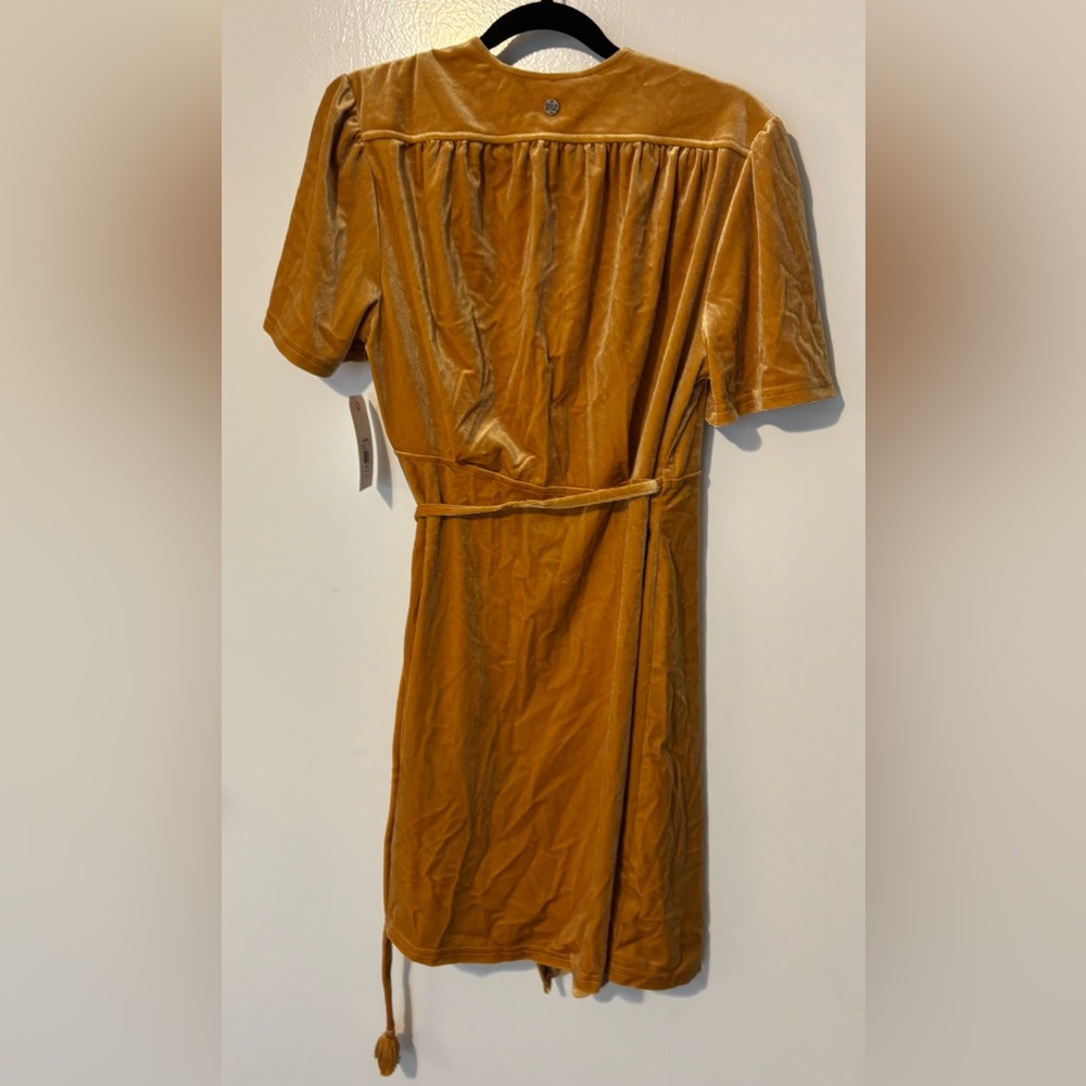 Billabong Women's Velvet Wrap Mini Dress in Mustard - Picture 3 of 8